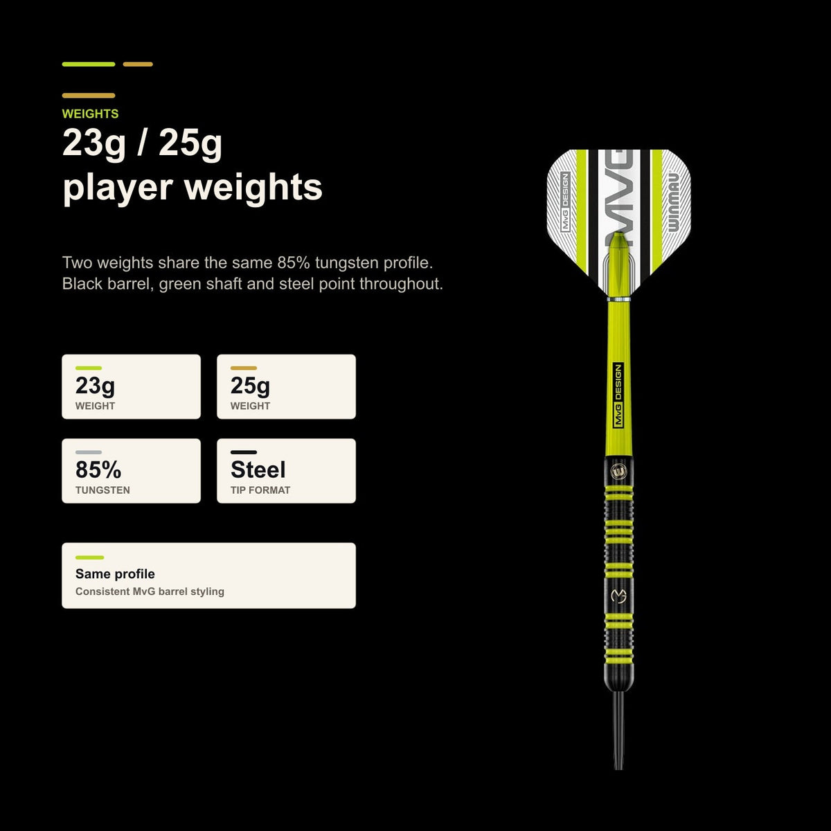 Winmau MvG Pro Series 85% 23g and 25g player weights