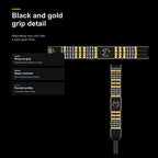 Winmau MvG Trilogy 90% black and gold grip detail image