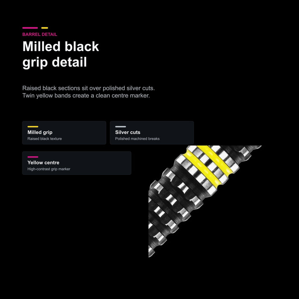 Winmau Paul Nicholson 90% Darts milled black grip detail