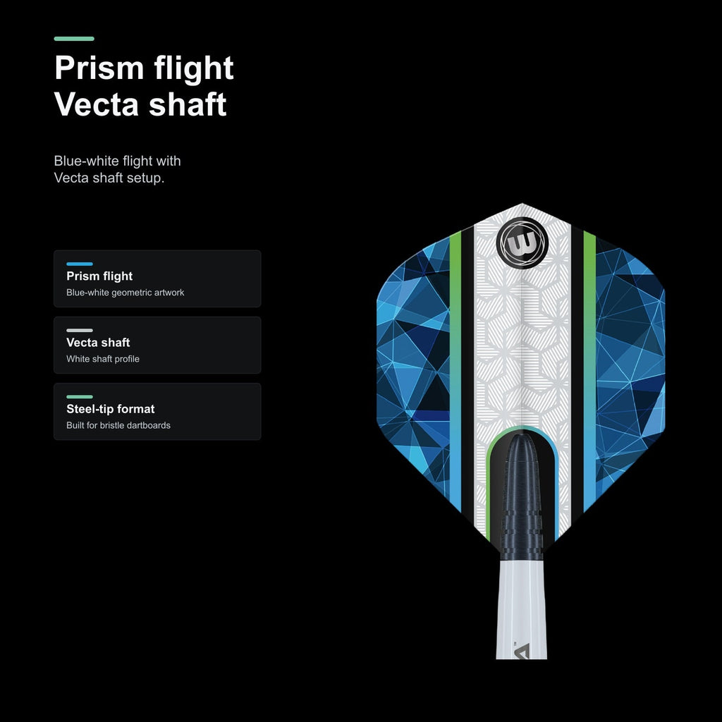 Winmau Poseidon 90% tungsten darts Prism flight and Vecta shaft
