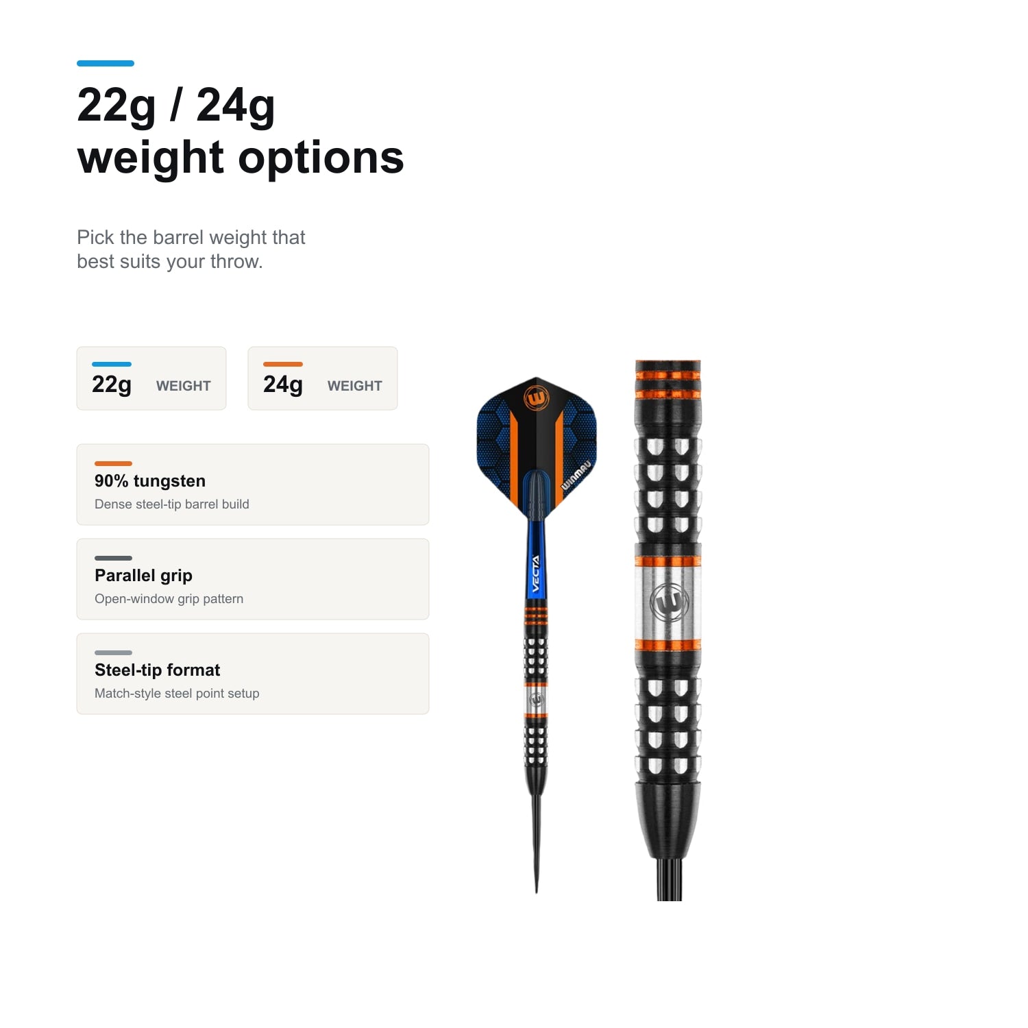 WINMAU Scott Waites 90% Darts 22g and 24g weight options