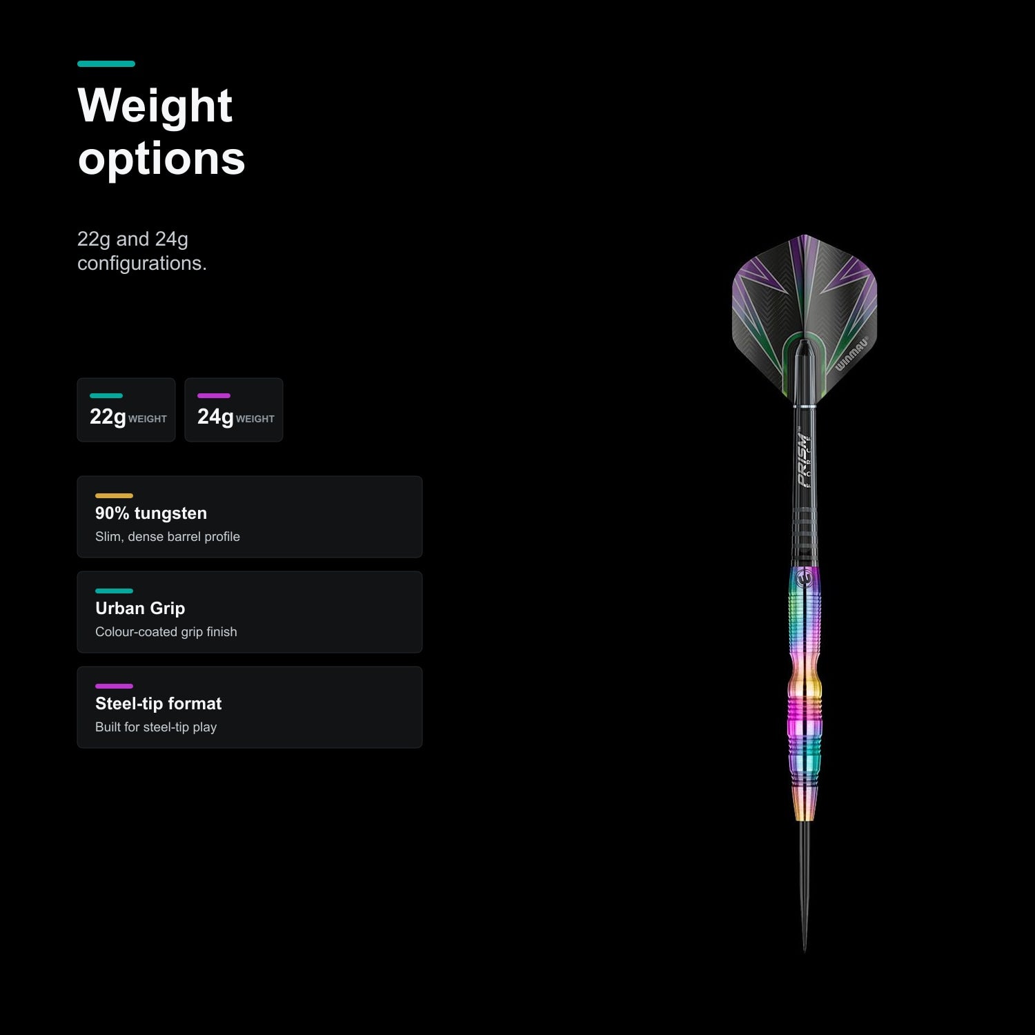 Winmau Simon Whitlock 90% Urban Grip Darts weight options