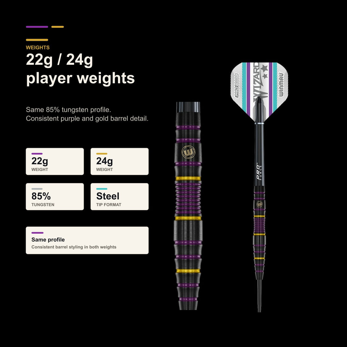 Winmau Simon Whitlock Pro Series 85% 22g and 24g player weights