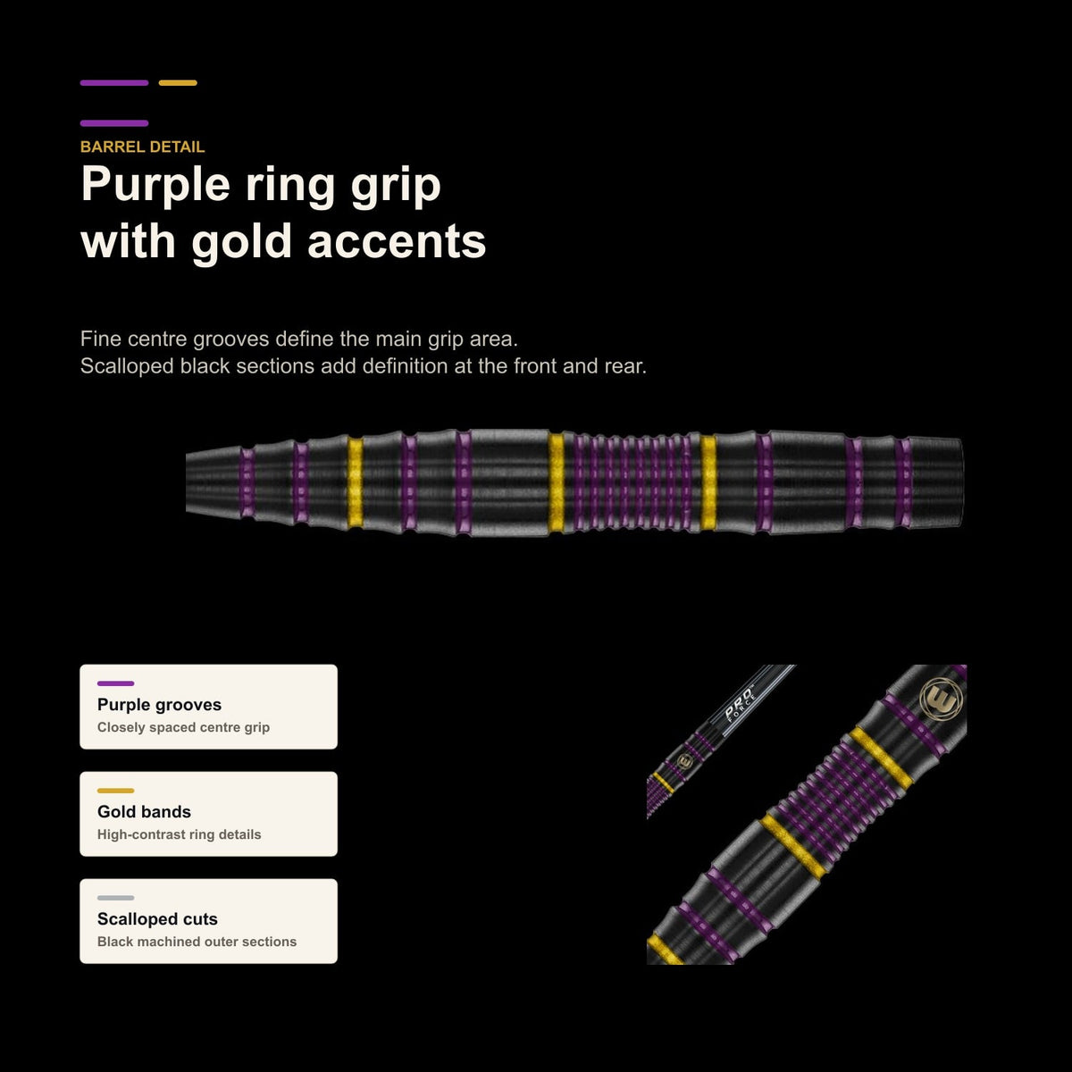 Winmau Simon Whitlock Pro Series 85% purple ring barrel detail