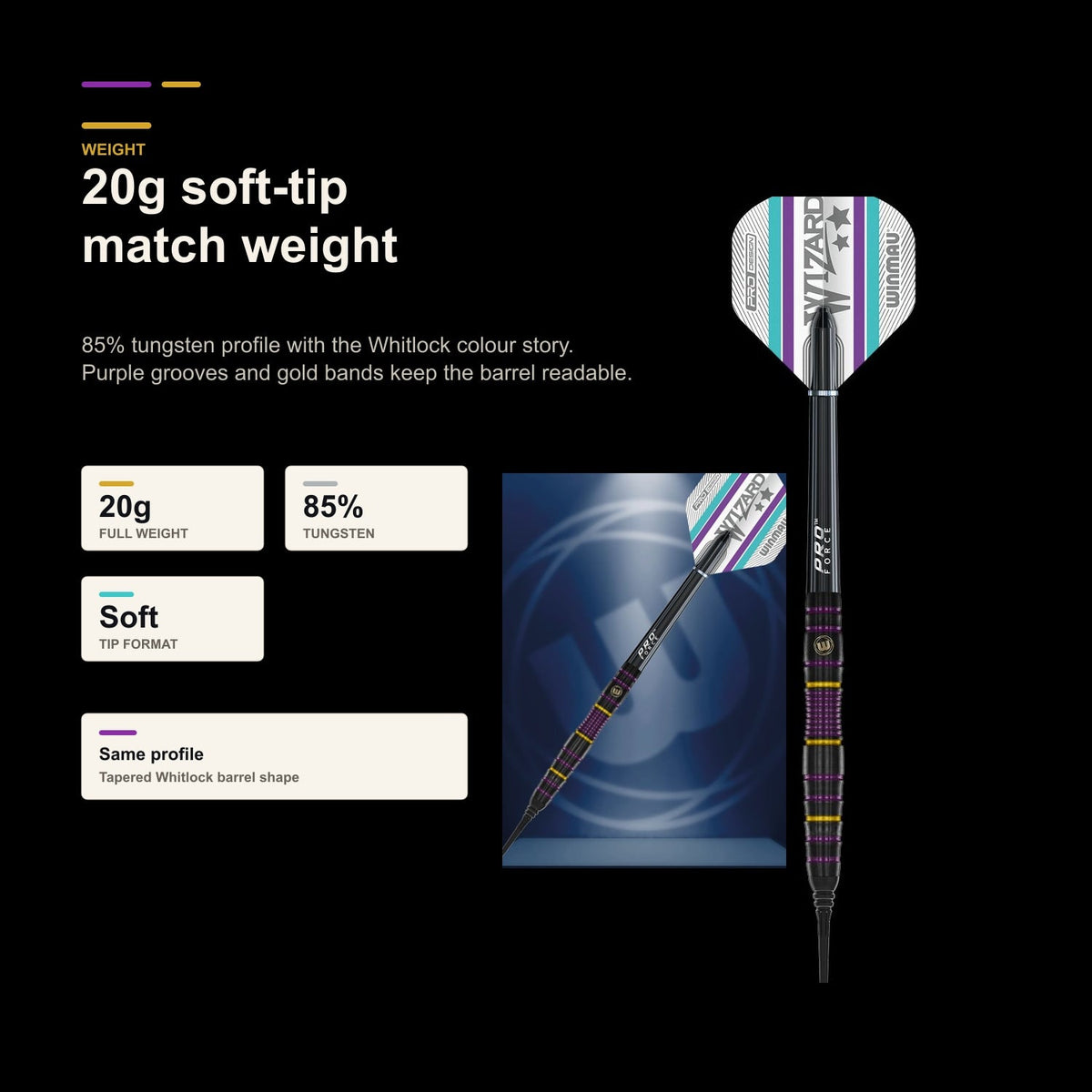 Winmau Simon Whitlock Pro Series 85% Range Softip 20g match weight
