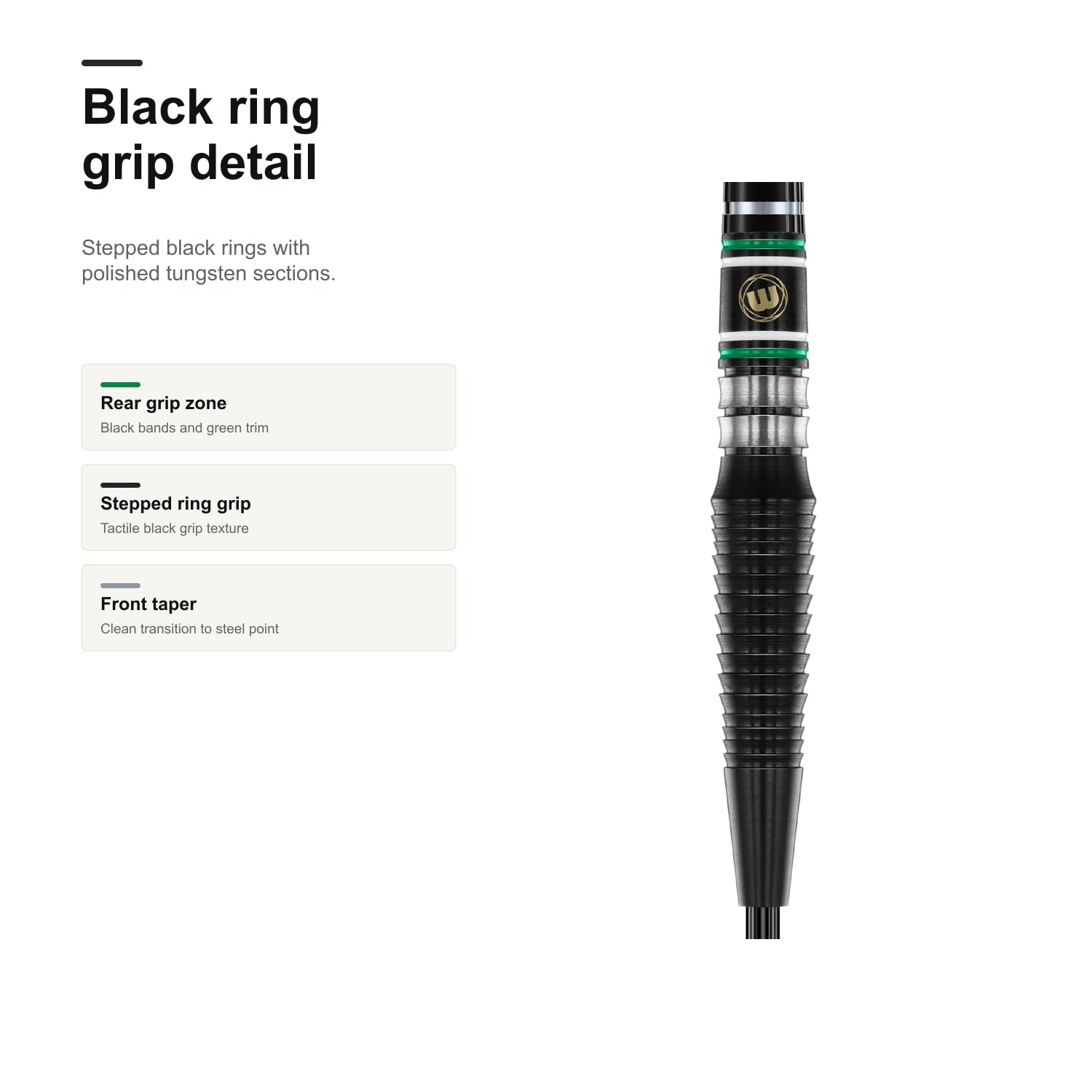 Winmau Sniper Black 90% darts black ring grip detail