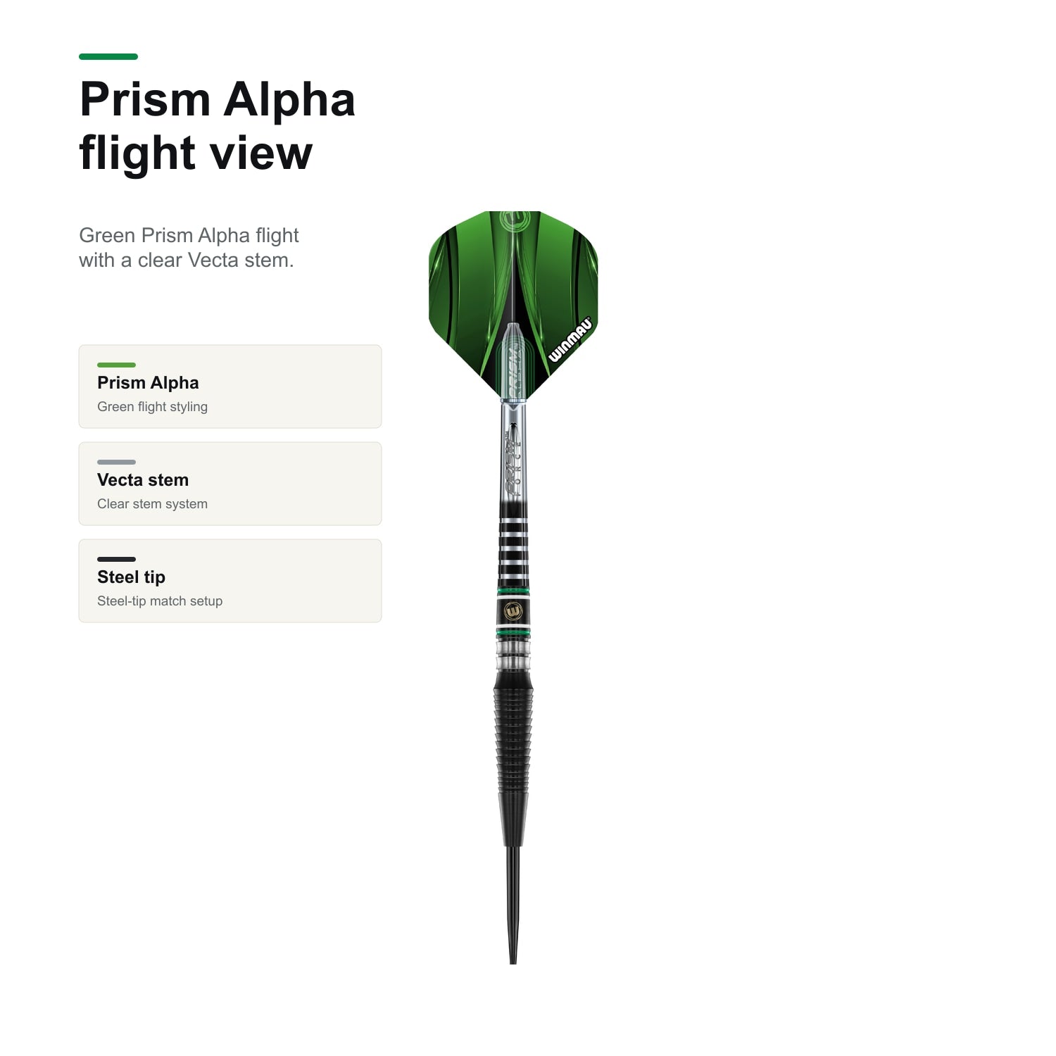 Winmau Sniper Black 90% darts Prism Alpha flight view