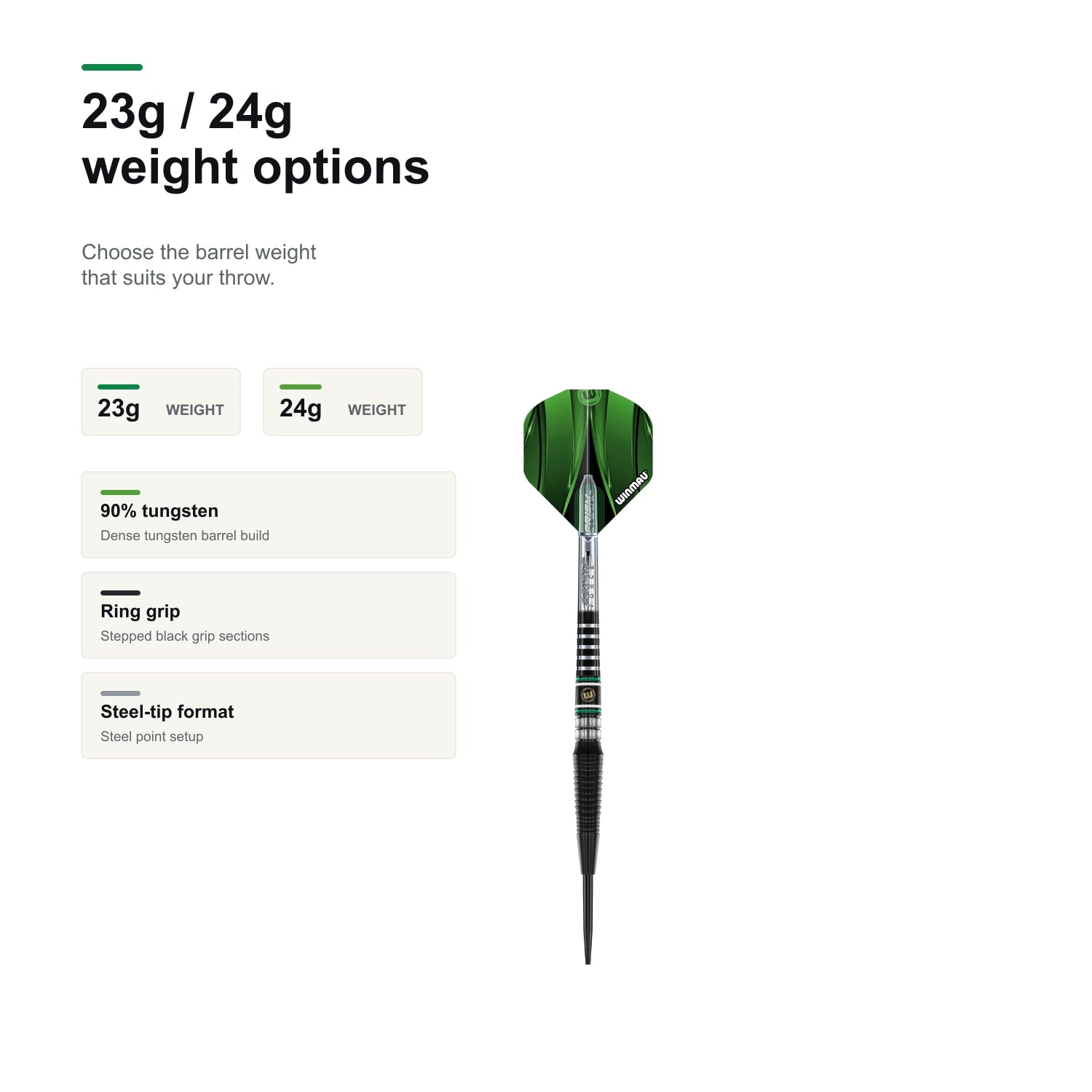Winmau Sniper Black 90% darts 23g and 24g weight options