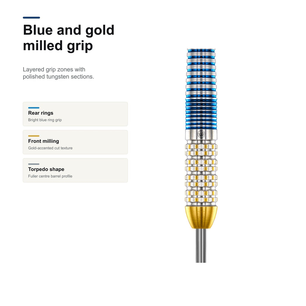 WINMAU Steve Beaton Legend Edition 90% darts blue and gold milled grip