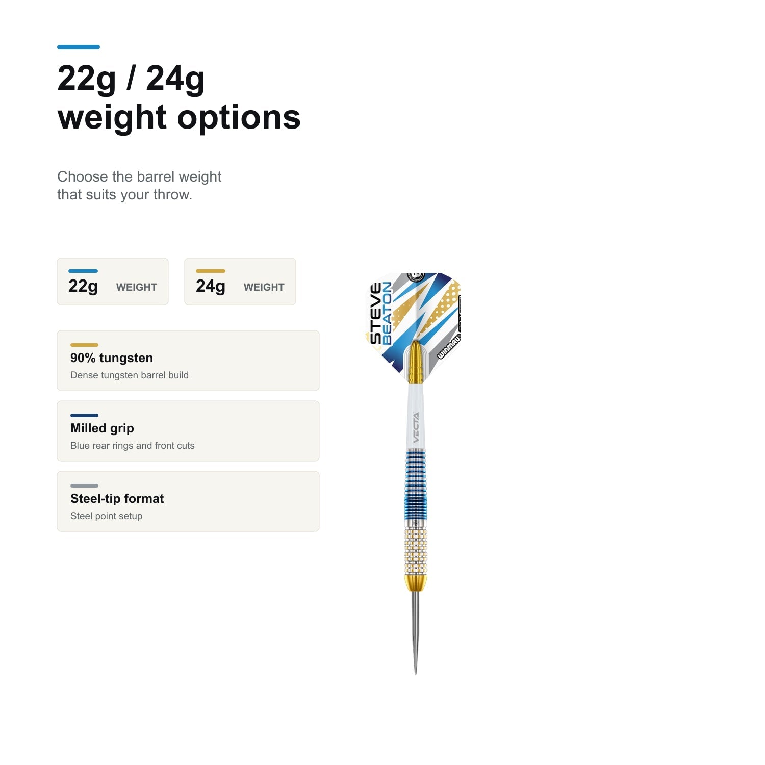 WINMAU Steve Beaton Legend Edition 90% darts 22g and 24g weight options