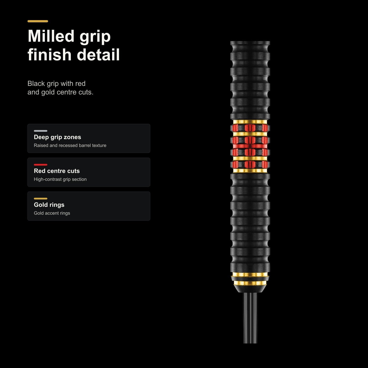 Winmau Valhalla 85-95% tungsten darts milled grip detail