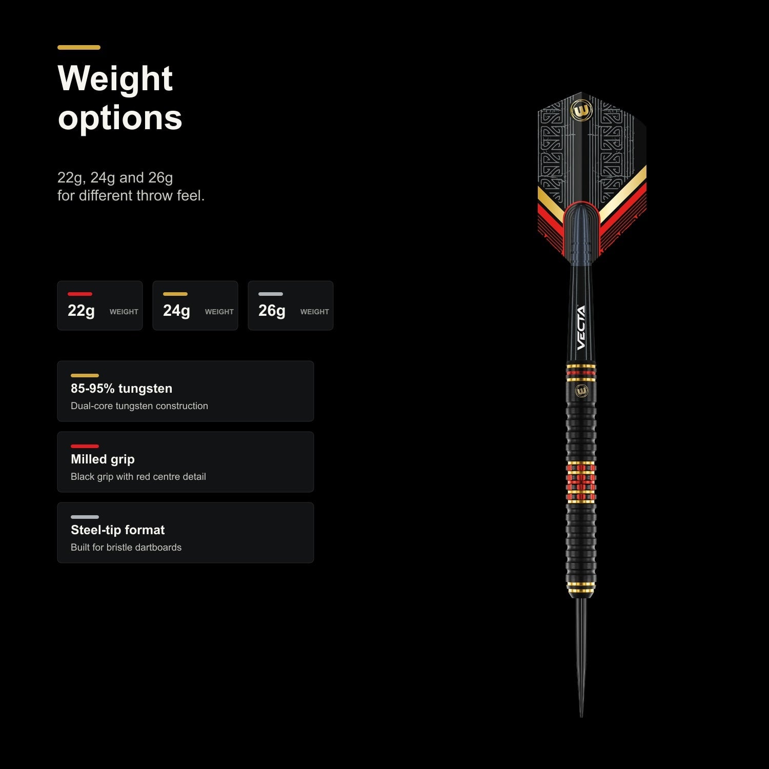 Winmau Valhalla 85-95% tungsten darts 22g 24g 26g weight options