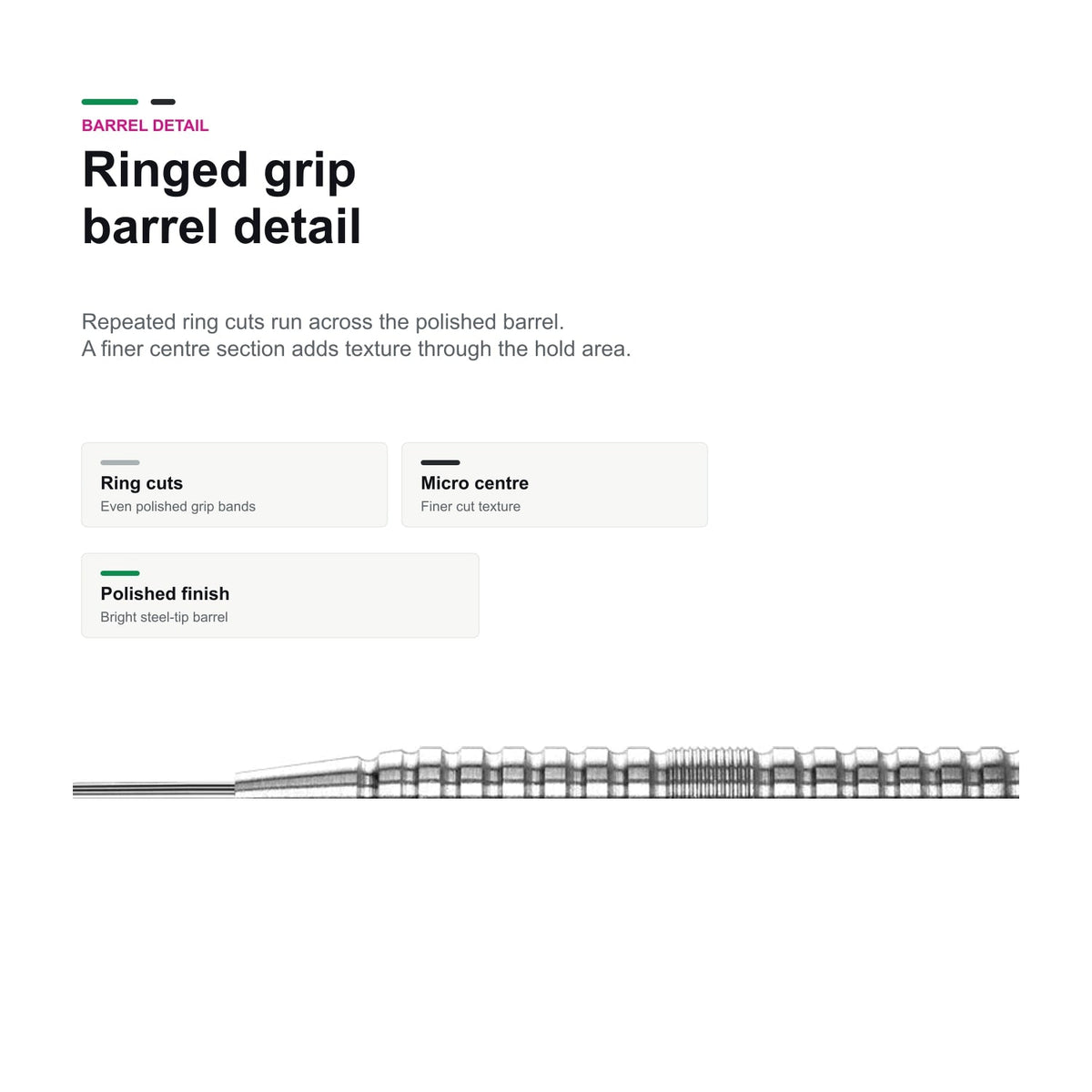 Winmau Willie O'Connor 90% ringed grip barrel detail