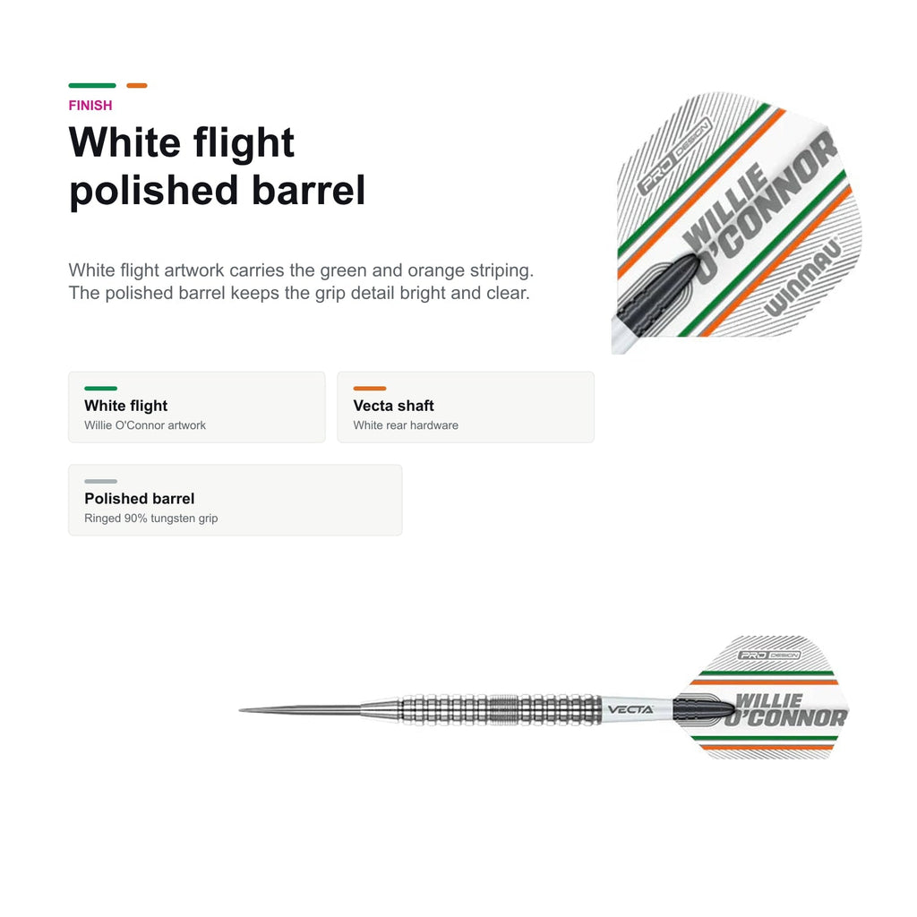 Winmau Willie O'Connor 90% white flight polished finish